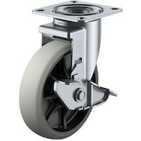 ユーエイキャスター ユーエイ プレート式 自在 キャスター ウレタン 車輪径150mm ストッパー付き Jタイプ RJ2S型 取付寸法80×80(75×75)