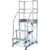 トラスコ中山 TRUSCO アルミ製作業用踏台 縞板タイプ 3段 高さ0.75m 天板寸法600×400 段高250mm フルセット手すり付き