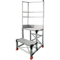 トラスコ中山 TRUSCO アルミ製作業用踏台 2段 高さ0.6m 天板寸法600×400 段高300mm 天場二方手すり付き