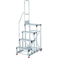 トラスコ中山 TRUSCO アルミ製作業用踏台 グレーチングタイプ 4段 高さ1.0m 天板寸法600×400 段高250mm 階段片手すり付き