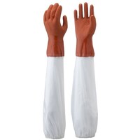 ショーワグローブ SHOWA 腕カバー付手袋 No645腕カバー付ニュービニローブ オレンジ/ホワイト LLサイズ