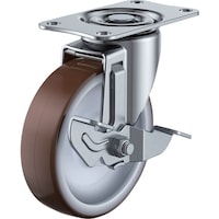 ユーエイキャスター ユーエイ プレート式 自在 キャスター ウレタン 車輪径100mm ストッパー付き Eタイプ EDS型 取付寸法82×40