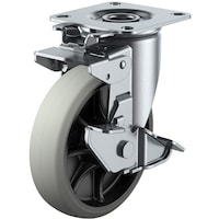 ユーエイキャスター ユーエイ プレート式 自在 キャスター ウレタン 車輪径130mm 旋回固定・ストッパー付き Jタイプ J2KS型 取付寸法80×80(75×75)