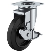 ユーエイキャスター ユーエイ プレート式 自在 キャスター ゴム 車輪径150mm ストッパー付き Jタイプ J2S型 取付寸法80×80(75×75)