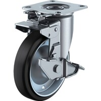 ユーエイキャスター ユーエイ プレート式 自在 キャスター ゴム 車輪径130mm 旋回固定・ストッパー付き Jタイプ J2KS型 取付寸法80×80(75×75)