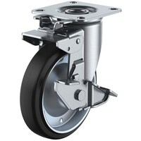 ユーエイキャスター ユーエイ プレート式 自在 キャスター ゴム 車輪径150mm 旋回固定・ストッパー付き Jタイプ J2KS型 取付寸法80×80(75×75)