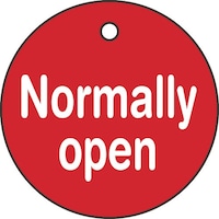 日本緑十字社 緑十字 バルブ開閉札 Normally open(赤) 50mmΦ 両面表示 PET