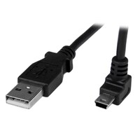 スターテック USB 2.0ケーブル/1m/Type‐A  L型上向MiniB/480Mbps/オスオス/ブラック/ミニB