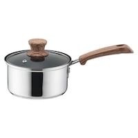 パール金属 片手鍋 14cm IH対応 ウッディパル 3層底ガラス蓋付き片手鍋