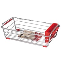 パール金属 伸縮水切りラック シンプルストレージ スライド式シンク水切りバスケット レッド レッド