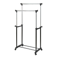 パール金属 パイプハンガー ダブル 幅75×奥行42.5×高さ90から145cm 伸縮極太 キャスター付き