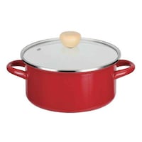 パール金属 両手鍋 20cm IH対応 ホーロー 蓋付き アミュレット レッド