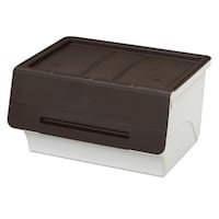 サンカ 収納ボックス 前開き フロックワイド30 深型 幅57×奥行46×高さ31cm 4段階ストッパー Nブラウン