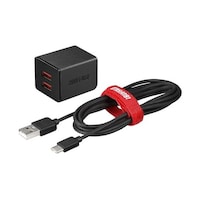 バッファロー 2.4A USB急速充電器 AUTO POWER SELECT機能搭載 2ポートタイプ TypeCケーブル付 1.5m ブラック BSMPA2402P2CBK