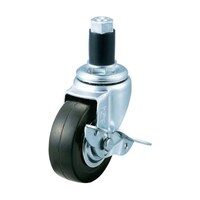 ユーエイキャスター 差し込み式 自在 キャスター ゴム 車輪径100mm ストッパー付き Eタイプ ETFS型 パイプ径35 ETF100RHS35P ETF100RHS35P 1個
