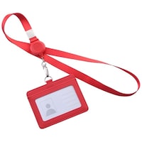 トライメイト リール式平紐ネックストラップ 名刺・IDカードホルダー付き 横型 レッド TRSTP023RD