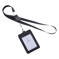 トライメイト リール式平紐ネックストラップ 名刺・IDカードホルダー付き 縦型 ブラック TRSTP024BK