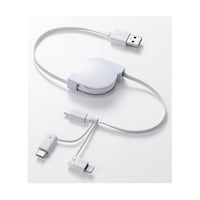 サンワサプライ ライトニング・TypeC・microB 巻取りUSB 3in1 ケーブル 0.8m KBIPLTM08KW