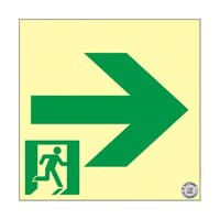 日本緑十字社 中輝度蓄光避難誘導ステッカー標識 非常口→ TSN941 200×200mm 消防認定品 068018