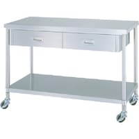シンコー シンコー ステンレス(SUS430)作業台片面引出付ベタ板棚キャスター付 φ75ウレタン車 600×450×800 WDBC6045U75 1台