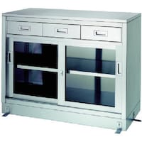 シンコー シンコー ステンレス保管庫 一段式ベース付 LDG型 (引出・ガラス戸) 1500×450×950 LDG15045 1台