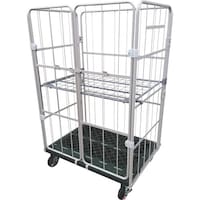 ヤマトモビリティ YAMATO カゴ車(鋼製) 跳ね上げ中間棚付コンビテナー KRC50PI(HA) 床板プラスチック製 観音扉付 KRC50PIHA 1台