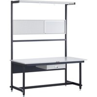 トラスコ中山 TRUSCO CLM型高さ調節セルライン作業台 1500X800 コンテナ受・パネル・上棚・照明・薄型引出し1段付 CLM150069A 1台