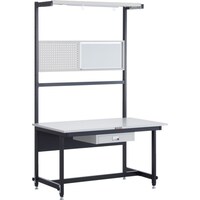 トラスコ中山 TRUSCO CLM型高さ調節セルライン作業台 900X800 コンテナ受・パネル・上棚・照明・薄型引出し1段付 CLM90069A 1台