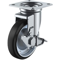 ユーエイキャスター ユーエイ プレート式 自在 キャスター 導電ゴム 車輪径100mm ストッパー付き Jタイプ JS型 取付寸法74×74(67×67)