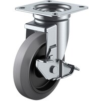 ユーエイキャスター ユーエイ プレート式 自在 キャスター グレーゴム 車輪径150mm ストッパー付き Jタイプ JS型 取付寸法94×94(87×87)