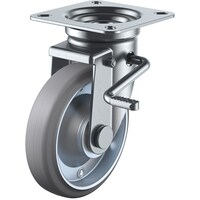 ユーエイキャスター ユーエイ プレート式 自在 キャスター グレーゴム 車輪径100mm ストッパー付き Jタイプ JB(R)型 取付寸法74×74(67×67)