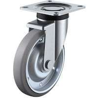 ユーエイキャスター ユーエイ プレート式 自在 キャスター グレーゴム 車輪径200mm SILENTタイプ JF型 取付寸法115×115(105×105) WFJF200G 1個