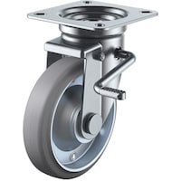 ユーエイキャスター ユーエイ プレート式 自在 キャスター グレーゴム 車輪径150mm ストッパー付き Jタイプ JB(R)型 取付寸法94×94(87×87)