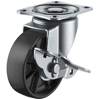 ユーエイキャスター ユーエイ プレート式 自在 キャスター 黒ナイロン 車輪径50mm ストッパー付き Sタイプ SGS型 取付寸法55×42