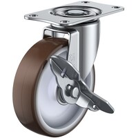 ユーエイキャスター ユーエイ プレート式 自在 キャスター ウレタン 車輪径125mm ストッパー付き Eタイプ ES型 取付寸法82×40 E125URS 1個