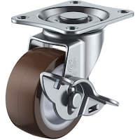 ユーエイキャスター ユーエイ プレート式 自在 キャスター ウレタン 車輪径50mm ストッパー付き Lタイプ LGS型 取付寸法46×35 LG50URS 1個