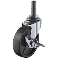 ユーエイキャスター ユーエイ ねじ込み式 自在 キャスター 黒ナイロン 車輪径65mm ストッパー付き Lタイプ LTS型 ネジ寸法M12×14ピッチ1.25 LT65BNSM1214 1個