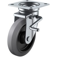 ユーエイキャスター ユーエイ プレート式 自在 キャスター グレーゴム 車輪径100mm ストッパー付き Jタイプ JB(R)型 取付寸法74×74(67×67)