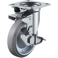 ユーエイキャスター ユーエイ プレート式 自在 キャスター グレーゴム 車輪径150mm 旋回固定・ストッパー付き Jタイプ JKS型 取付寸法94×94(87×87) WJK150SG 1個