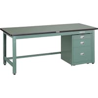 トラスコ中山 TRUSCO 中荷重作業台(800kg)GW型 1500X750XH740 3段キャビネット付 グリーン色 GWR1575UDC111 1台