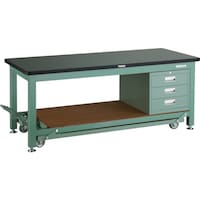 トラスコ中山 TRUSCO 重荷重作業台移動式(3000kg)TWC型 1800X750XH740 3段引出付 グリーン色 RTWC1800D3 1台