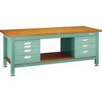 トラスコ中山 TRUSCO 重荷重作業台(3000kg)TW型 1800X750XH740 3段・4段引出付 グリーン色 TW1800D3D4 1台