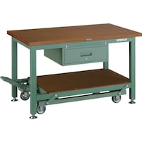 トラスコ中山 TRUSCO 重荷重作業台移動式(3000kg)TWC型 1200X750XH740 1段引出付 グリーン色 TWC1200F1 1台