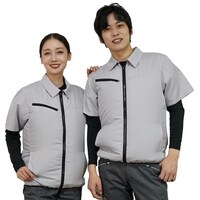 岡潮 岡潮 空調半袖ブルゾン 20303 シルバー L +ブラシレスファン、モバイルバッテリーセット