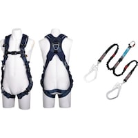 藤井電工 TSUYORON ZEROGハーネス 腿V型 紺 MG Mサイズ+伸縮式ノビロン(BK)ツインランヤード セット TH520V2NV93SVOTBLMMG 1本