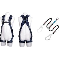 藤井電工 TSUYORON ZEROGハーネス 腿水平型 紺 MG Mサイズ+伸縮式ノビロン(BK)ツインランヤード セット TH520H2NV93SVOTBLMMG 1本