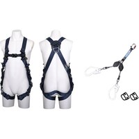 藤井電工 TSUYORON ZEROGハーネス 腿V型 紺 SG Lサイズ+ロック機構付き巻取式コルトリトラツインランヤード セット TH520V2CR93SVOTBLBKL 1本