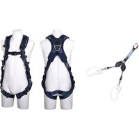 藤井電工 TSUYORON ZEROGハーネス 腿V型 紺 MG Mサイズ+ロック機構付き巻取式コルトリトラツインランヤード セット TH520V2CR93SVOTBLBKM 1本