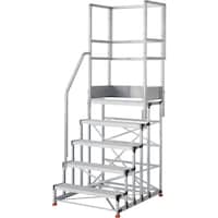 トラスコ中山 TRUSCO アルミ製作業用踏台 グレーチングタイプ 5段 高さ1.25m 天板寸法1000×400 段高250mm 階段片手すり天場三方付き TSFGR510125TKS250 1台