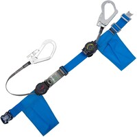 藤井電工 TSUYORON 胴ベルト型墜落制止用器具(巻取タイプ)補助ロープ2丁掛け仕様 ロック機構付きワン・ハンドリトラ+巻取式補助ロープ 青 Mサイズ ワンタッチバックル仕様